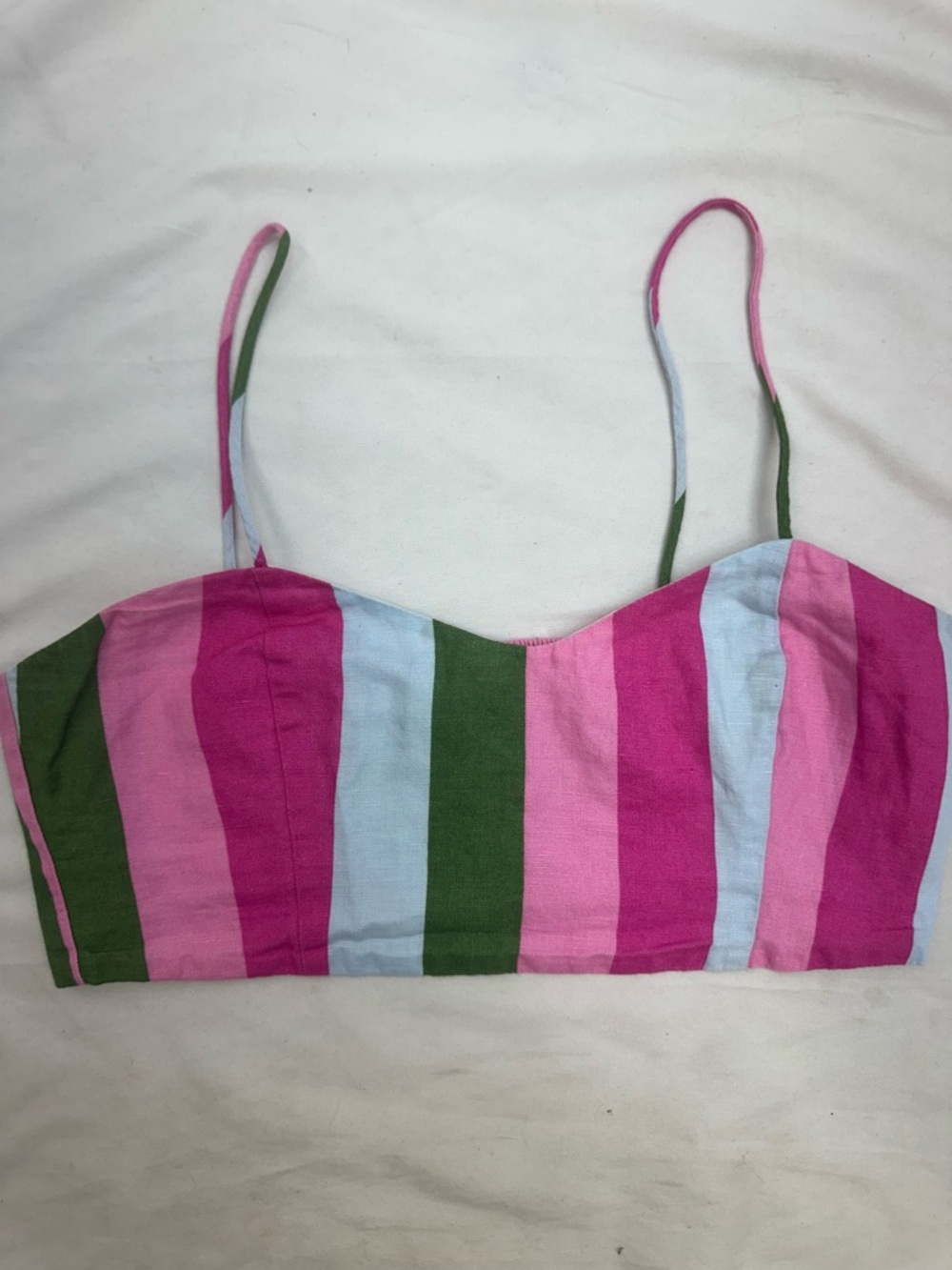 Zara Pink, Green & Light Blue Striped linen Crop Top M